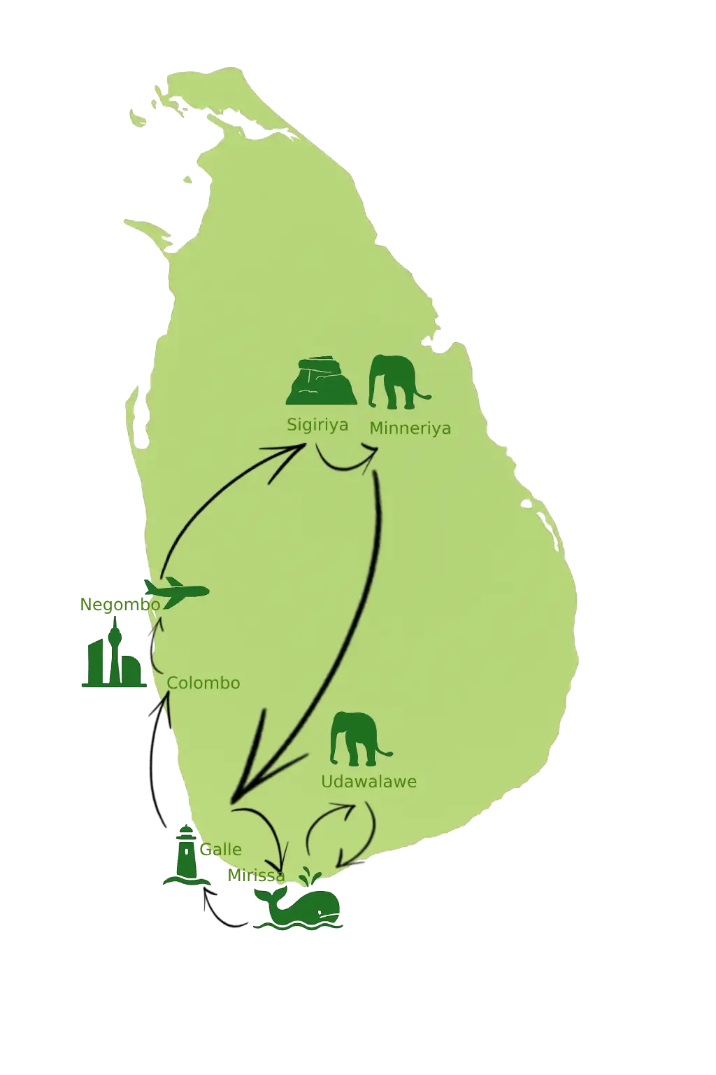 Ancient Kingdoms to Southern Shores – 4 Days Itinerary Overview Map