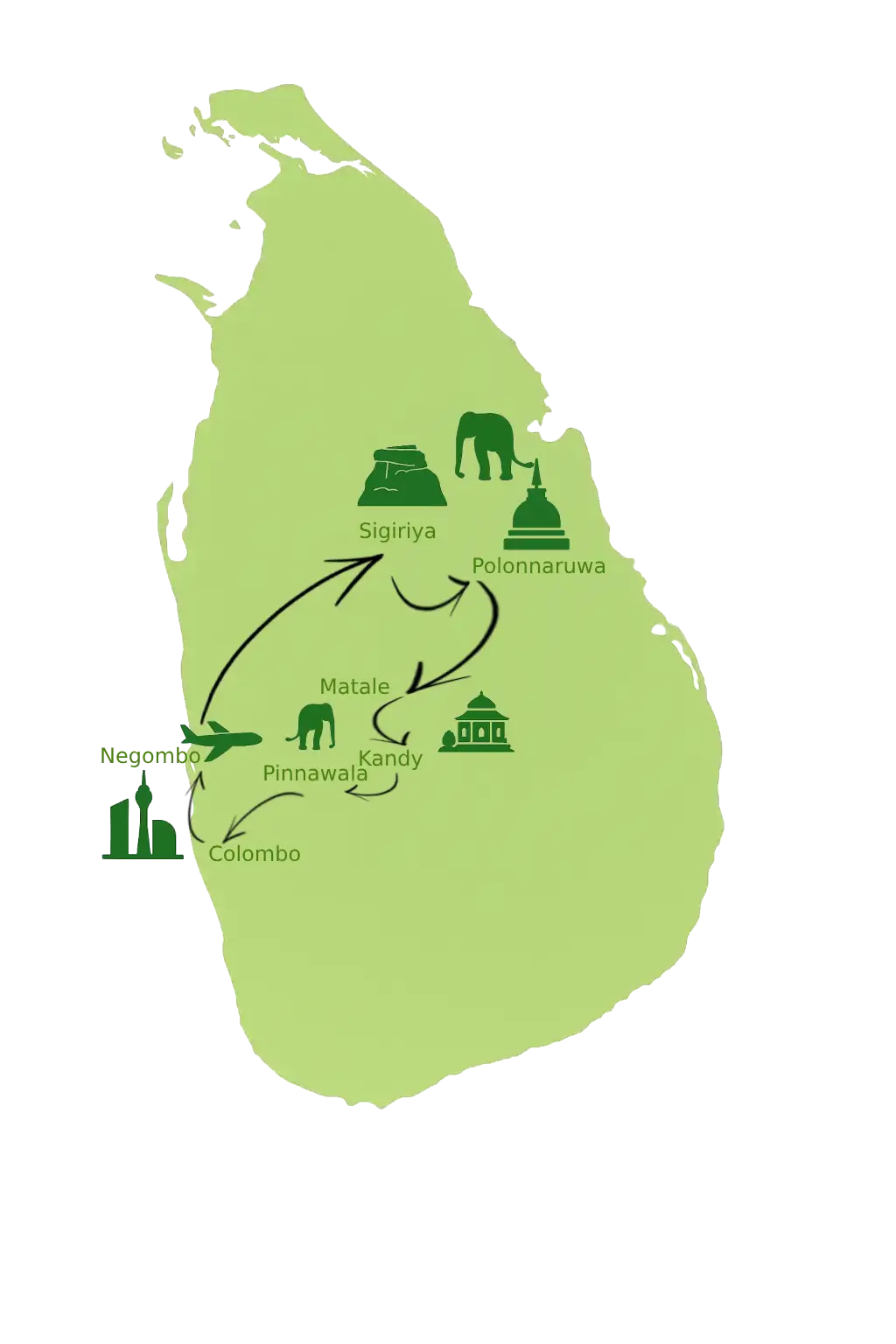 cultural heart Sri Lanka – 4 Days Itinerary Overview Map