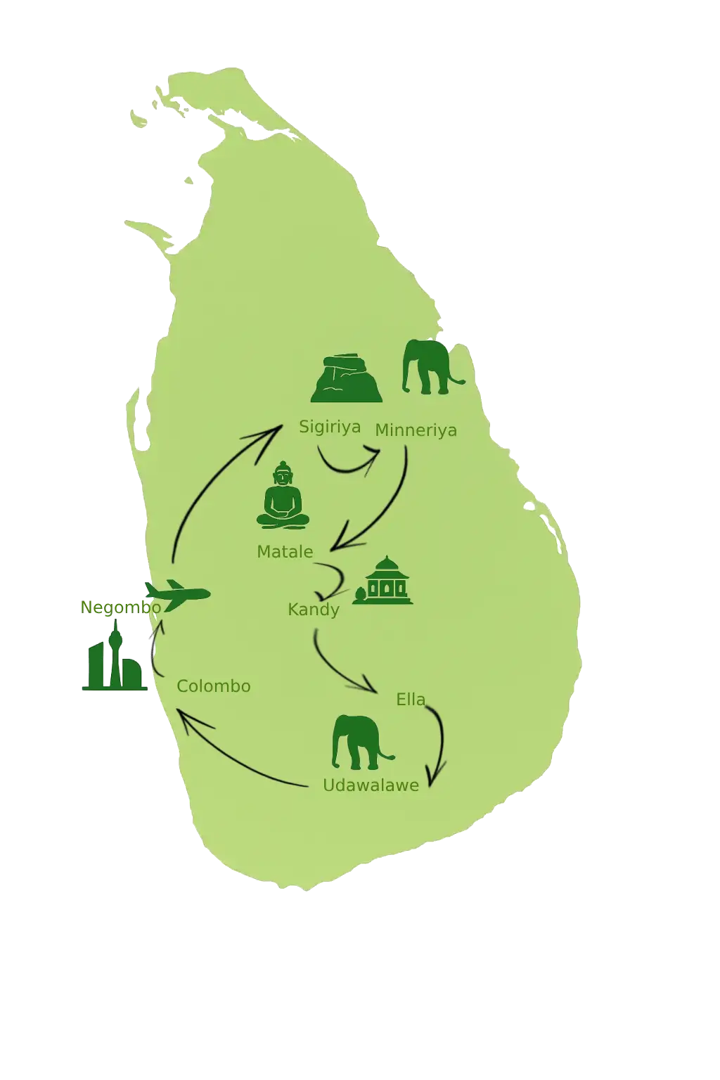 essence of sri lanka– 5 Days Itinerary Overview Map